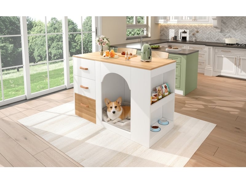  Îlot de cuisine 120x60x90 cm 3 tiroirs mdf blanc et aspect bois  - Conforama D