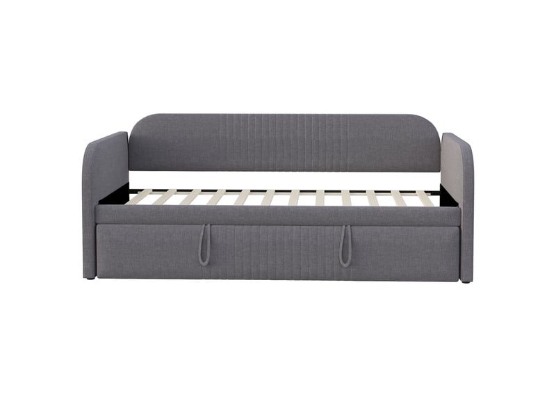  Lit gigogne 90x190 cm - canapé-lit extensible 180x190 cm - sommier à lattes - lin respirant - idéal petit appartement - gris  - Conforama A
