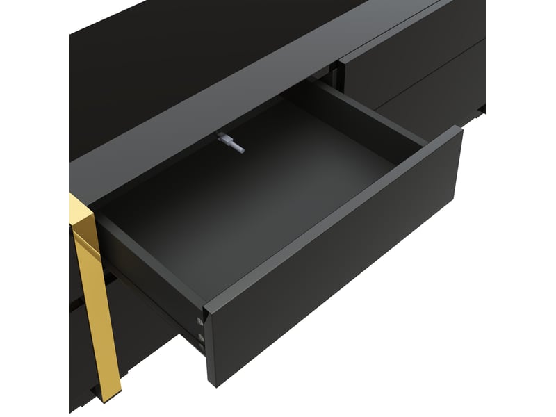  Meuble tv 180x40x38 cm en mdf et panneaux de particules avec 4 tiroirs et 2 portes noir chicfurn  - Conforama E
