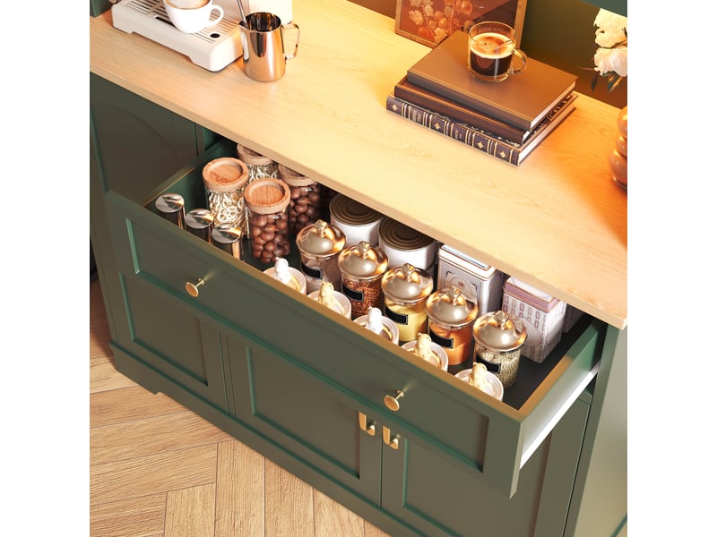  Buffet vitrine 100x38x178 cm vert avec 2 portes en verre trempé, 1 tiroir et led rgb Fay Lum - Conforama E