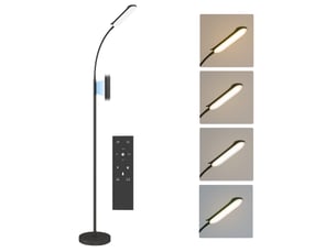 Lampadaire sur pied de salon avec télécommande, contrôle tactile, température couleur et luminosité réglables, noir