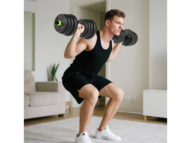  Ensemble d'haltères réglables 3 en 1 de 30 kg avec barres de connexion et poignées antidérapantes pour salle de sport à domicile (vert)  - Conforama C