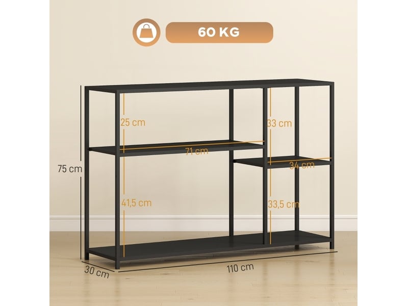  Console d'entrée 110 x 30 x 75 cm – noire – 4 niveaux de rangement en acier, design industriel et stable  - Conforama C