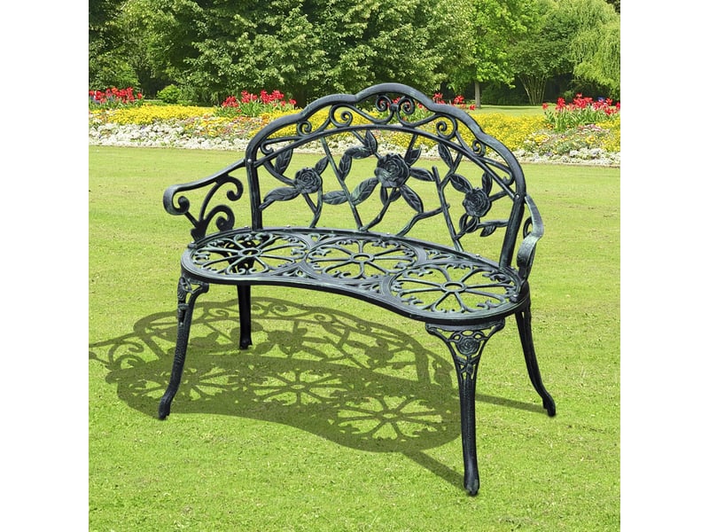  Banc jardin 2 places métal, rétro, motif floral, balconterrassejardin, max 240 kg, 100x54x78 cm, vert antique.  - Conforama D