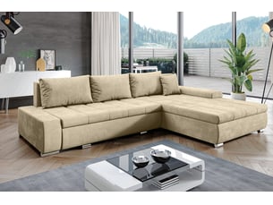 Canapé d'angle réversible convertible <strong>AX LIVING </strong> <strong>Tunceli</strong> 4 places Velours beige avec coffre de rangement