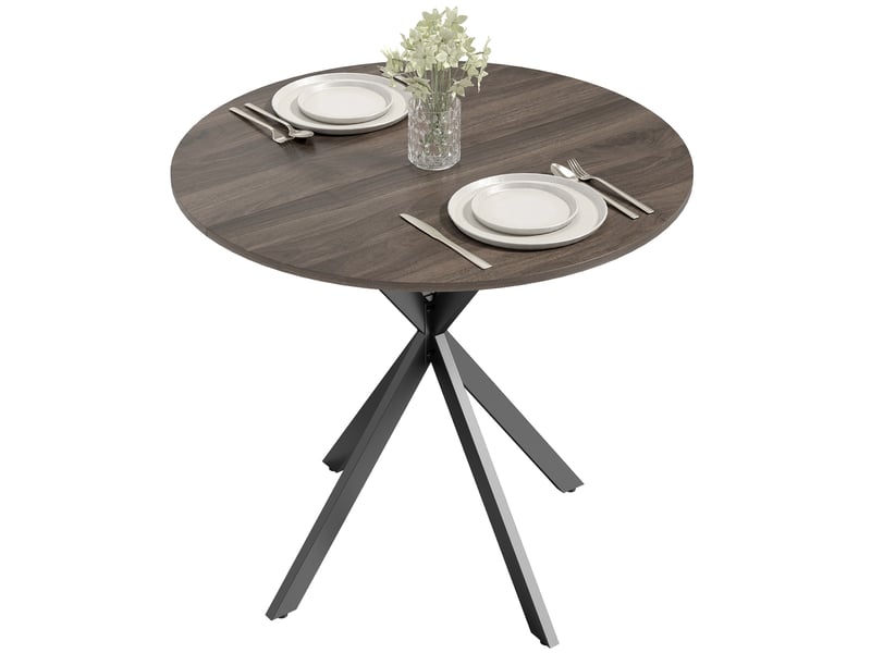  Table à manger ronde pour 2 personnes avec plateau aspect bois et piètement croisé en acier, marron  - Conforama A