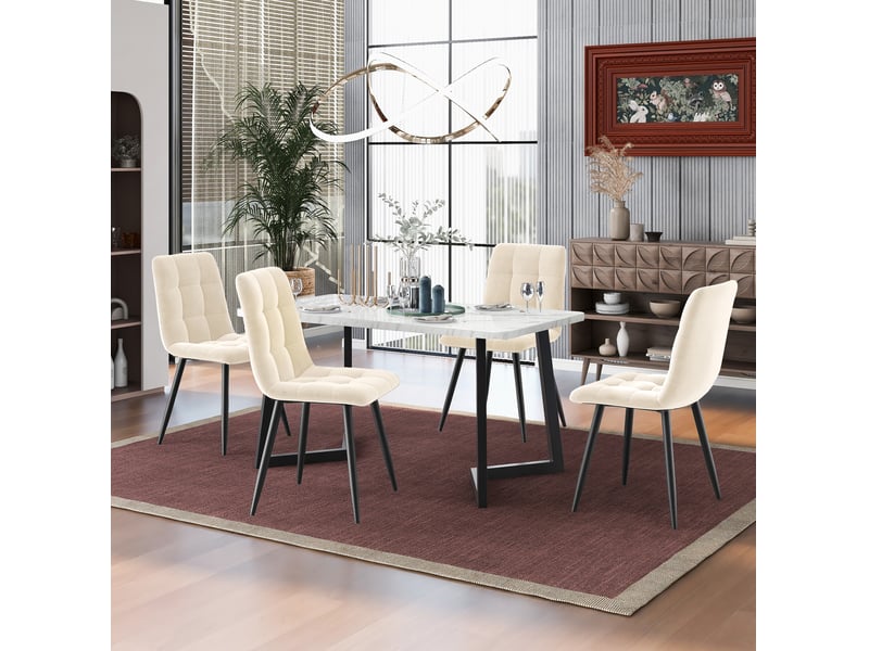  Chaise de salle à manger 44x46x86 cm lot de 4 en velours beige, dossier élevé  - Conforama B