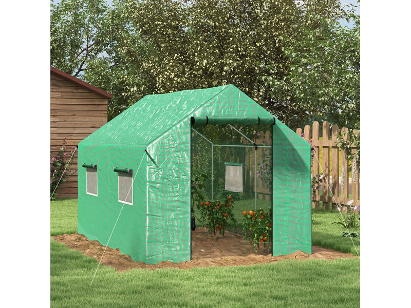  Serre tunnel de jardin 200 x 300 x 200 cm – verte – porte à enroulement et fenêtres d'aération  - Conforama B
