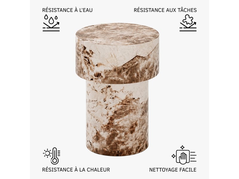  Table d'appoint ronde en marbre d'ingénierie beige et marron d39 cm  - Conforama E