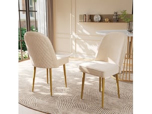 Lot de 2 chaises de salle à manger en velours beige avec pieds en métal doré