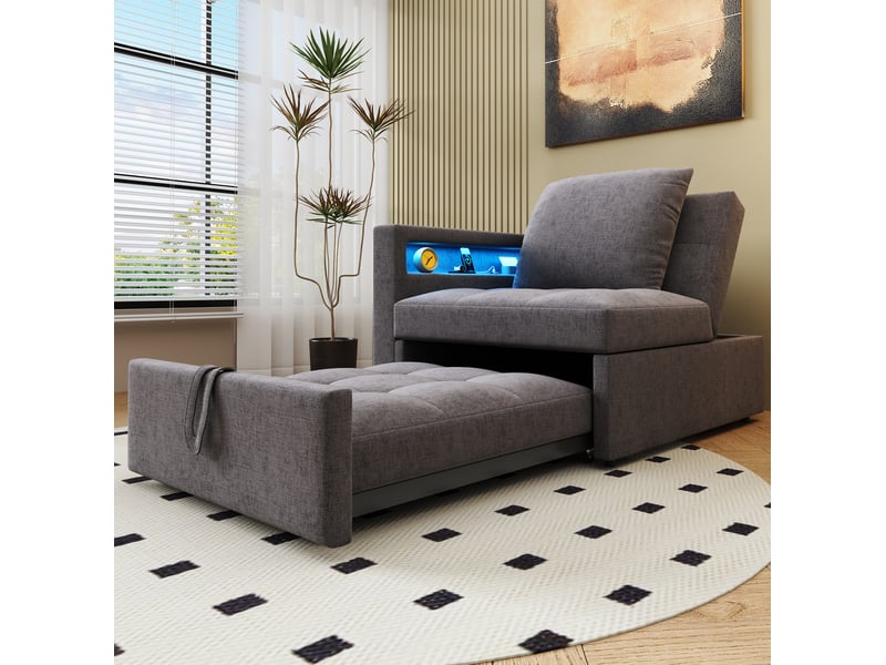  Canapé-lit modenvie 3 en 1 gris foncé 177 x 68 x 65 cm dossier réglable led usb type-c  - Conforama B