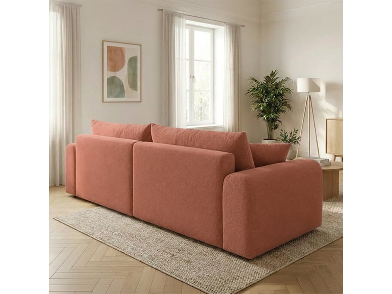 Canapé d'angle convertible terracotta 4 places tissu bouclé + coffre belair - Conforama D
