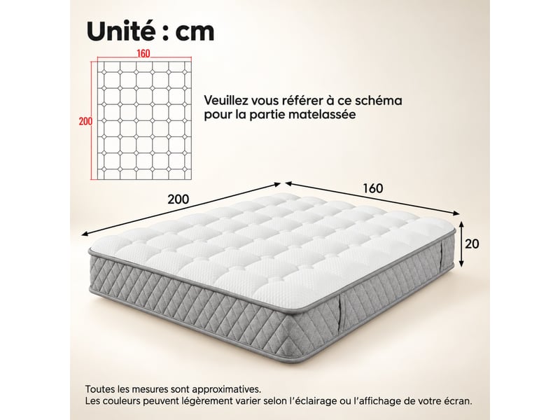 Matelas 160 x 200 cm, ressorts ensachés + mousse, 7 zones, soutien ferme h3, épaisseur 20 cm, certifié oeko-tex, blanc - Conforama C