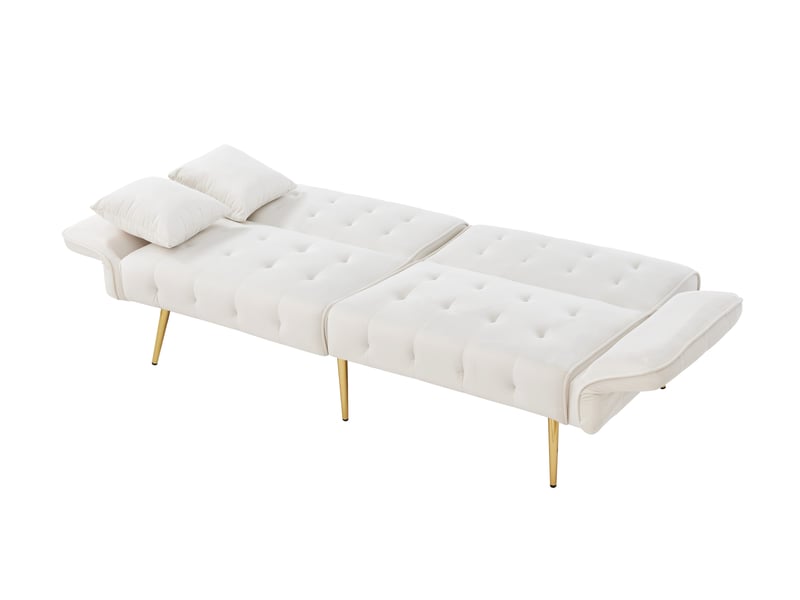 Canapé droit convertible 2 places avec revêtement velours et accoudoirs 6 positions - dossier réglable 3 positions - pieds en métal - blanc - Conforama A