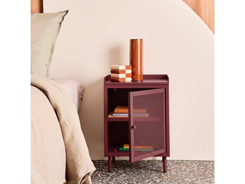  Table de chevet industrielle métal 1 porte grillagée bordeaux - ohio  - Conforama C