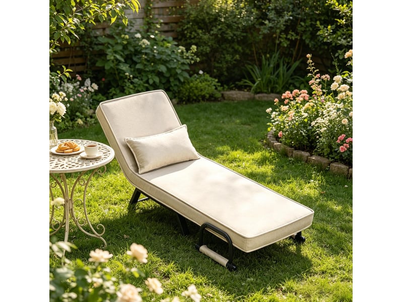  Fauteuil convertible 3 en 1 avec dossier réglable à 5 positions et coussin amovible en lin, métal et mousse beige  - Conforama B