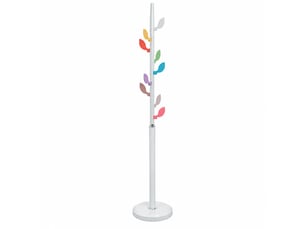 Portemanteau sur pied en métal blanc avec crochets forme de feuilles multicolores-longueur 30 x profondeur 30 x hauteur 172 cm