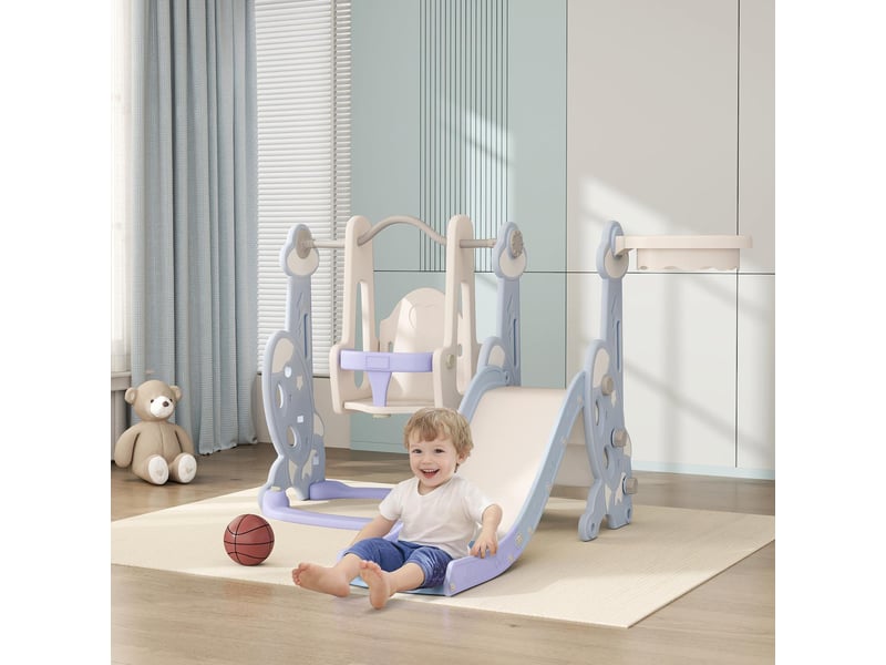  Aire de jeux 4 en 1 toboggan et balançoire en hdpe bleu clair 147,5x160x107 cm  - Conforama B