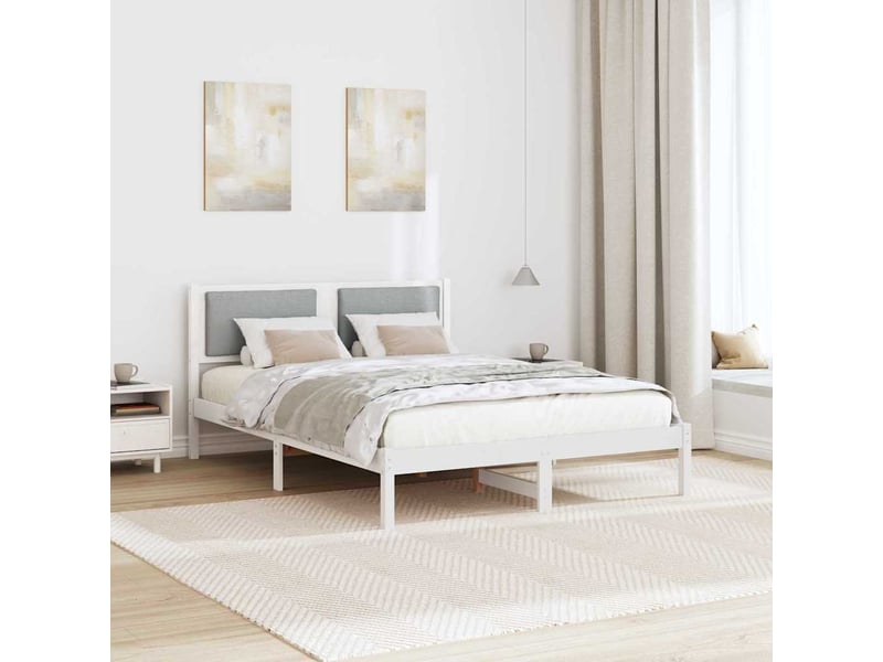  Lit double- lit adulte -  cadre de lit gris clair 150 x 200 cm pin massif  - Conforama C