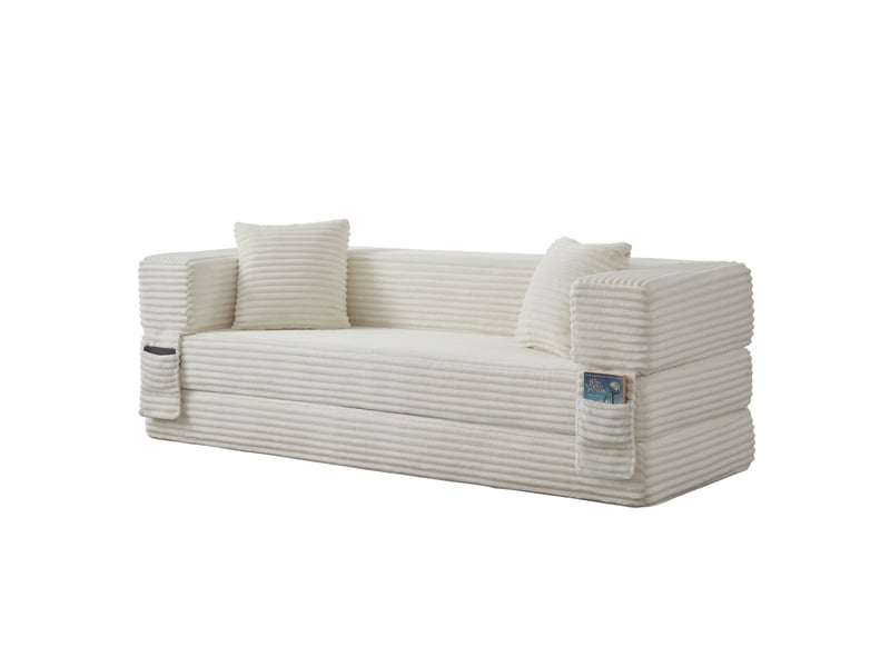  Canapé convertible 3 places 200x76x60 cm design carré velours côtelé blanc design moderne, confortable, pour salon desi  - Conforama A