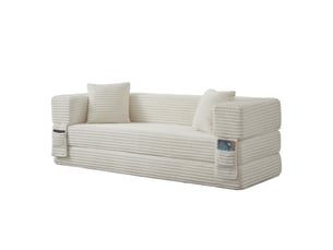Canapé convertible 3 places 200x76x60 cm design carré velours côtelé blanc design moderne, confortable, pour salon desi
