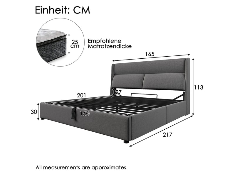  Lit coffre 160x200 avec tête de lit réglable, gris evryae  - Conforama E