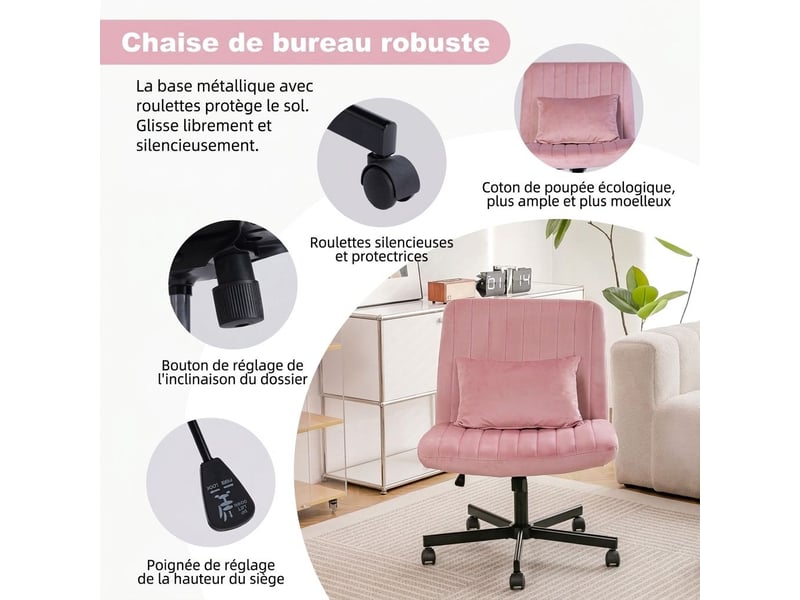  Chaise de bureau pivotante en tissu réglable en hauteur sans accoudoirs à roulettes silencieuses  - Conforama C
