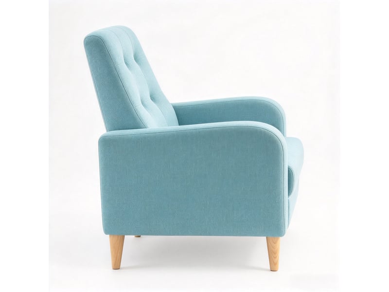  Fauteuil lounge nordique 1 place bleu, revêtement aspect lin, structure bois massif  - Conforama B