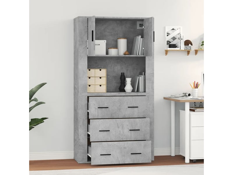  Buffet haut - bahut - meuble de rangement gris béton bois d'ingénierie  - Conforama C