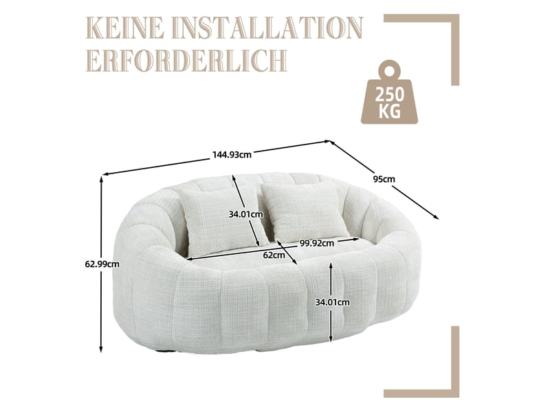 Canapé poire 2 places 150 cm avec dossier haut-assise lounge en chenille-beige - Conforama C