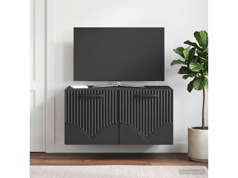  Meuble tv - banc tv - meuble de rangement mural noir 59,5 x 41 x 30 cm bois d'ingénierie  - Conforama B