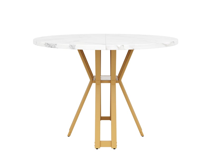 Table de salle à manger ronde 4 à 6 personnes en mdf et métal 100×100×76 cm blanc et doré - Conforama D