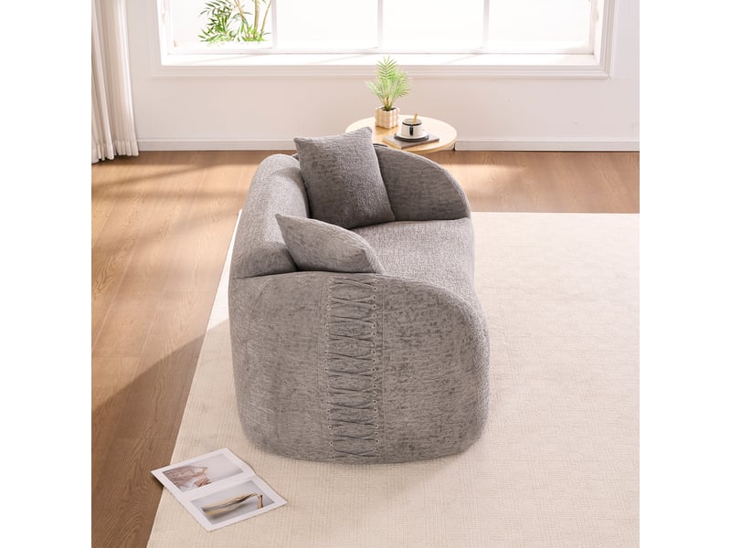  Canapé 2 places courbe 155x90x67 cm - 2 coussins et finitions lacées - chenille compressée, canapé compressé - gris CozyNest - Conforama E