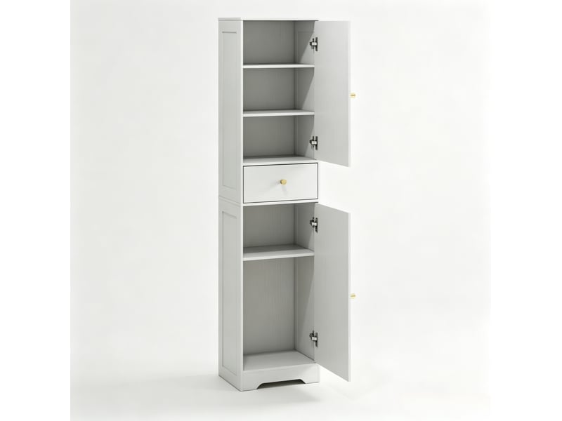  Colonne de rangement salle de bain 40x29,5x170 cm 2 placards 1 tiroir panneau de particules blanc  - Conforama A