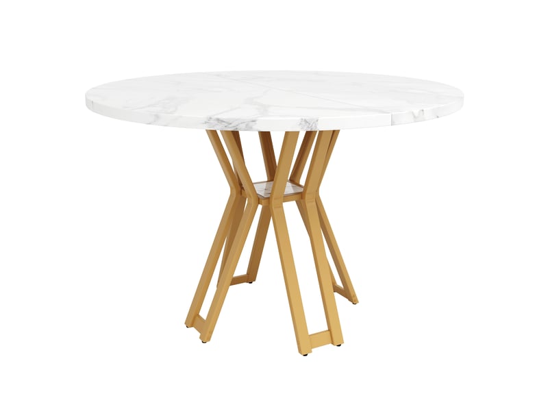  Table à manger ronde ø 100 cm, blanc effet marbre et doré Fay Lum - Conforama D