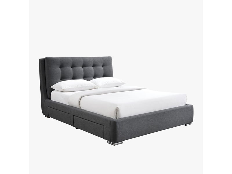  Lit double en tissu gris foncé avec 2 tiroirs 140x190 cm  - Conforama C