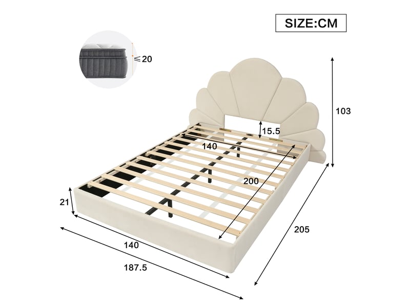  Lit 2 places rembourré 140x200cm coloris beige lit enfant beige - Conforama C