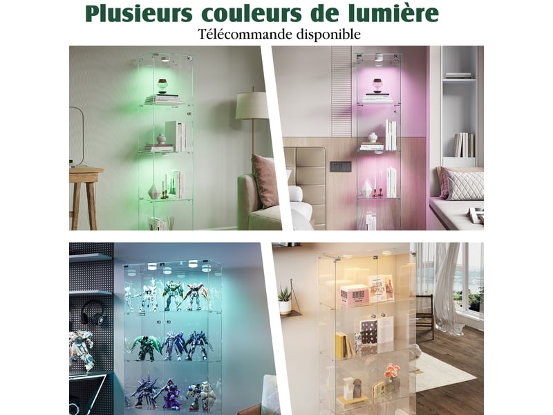 Vitrine en verre 4 niveaux double porte - noir - 78,5 x 36,5 x 163 cm - grande armoire d'exposition avec éclairage led et base noire - Conforama D