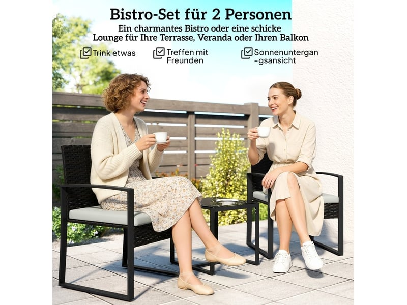  Salon de jardin 3 pièces 2 places, fauteuils 55 x 58 x 76 cm et table 40 x 40 cm, acier, résine tressée, gris crème  - Conforama E