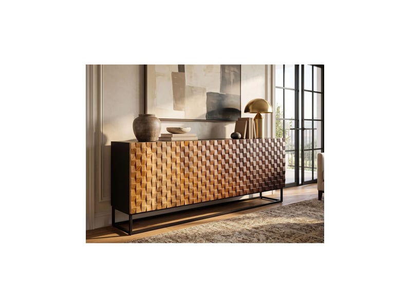  Buffet prisma 177 cm en bois de manguier – dégradé de marron, plateau et pieds noirs – 4 portes  - Conforama B