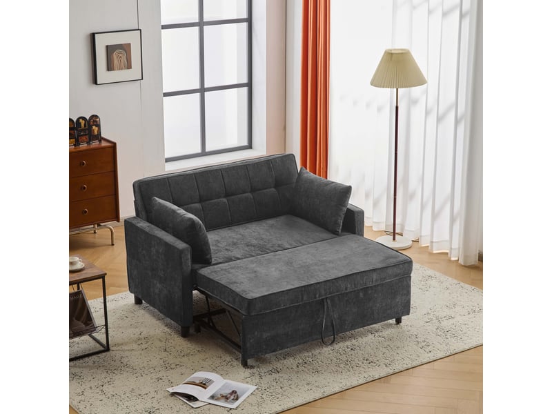  Canapé droit, 85×142×75 cm, avec fonction lit, dossier réglable, mousse haute densité, tissu en chenille, noir  - Conforama D