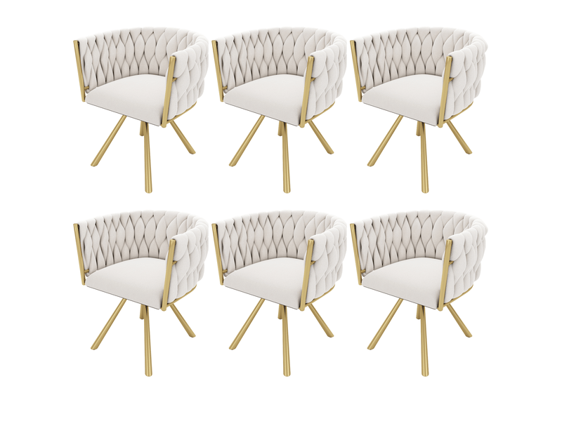  Lot de 6 chaises de salle à manger pivotantes,59x54x72 cm,velours,beige et doré  - Conforama A