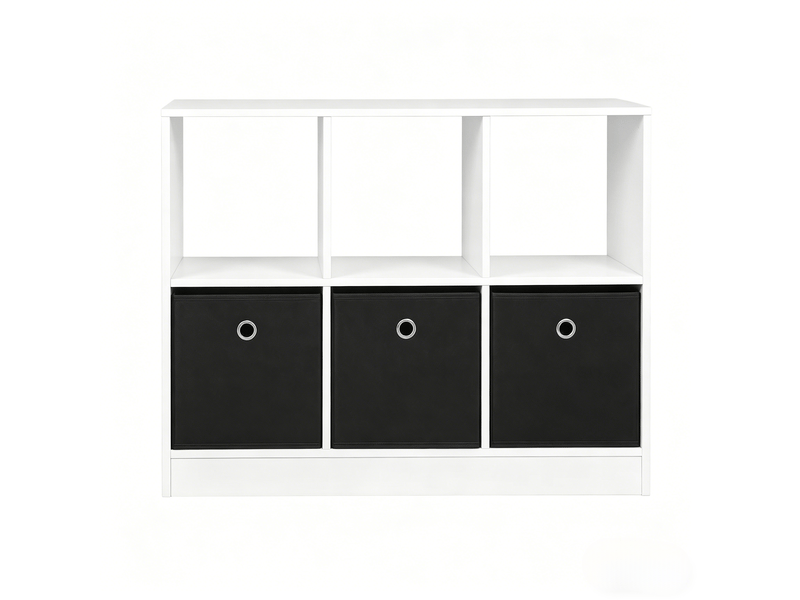  Étagère à casiers bibliothèque avec 3 tiroirs en tissu blanc et noir 80x30x61 cm T5828P510994 - Conforama A
