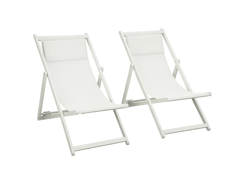  Ensemble de 2 chaises longues pliantes en aluminium avec dossier et appui-tête réglables sur 5 positions, 60 x 100 x 85 cm, blanc  - Conforama A