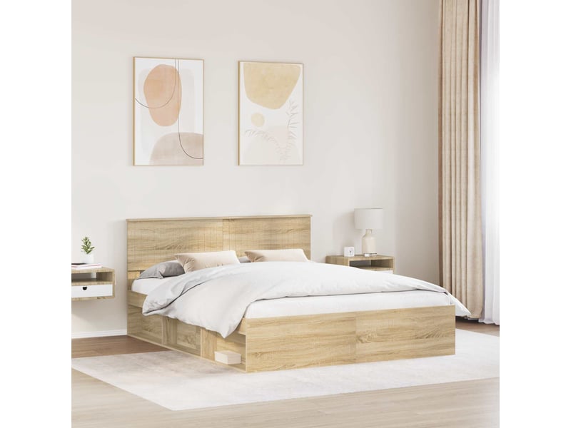  Lit double- lit adulte -  cadre de lit avec tête de lit sonoma 160 x 200 cm pin massif  - Conforama B