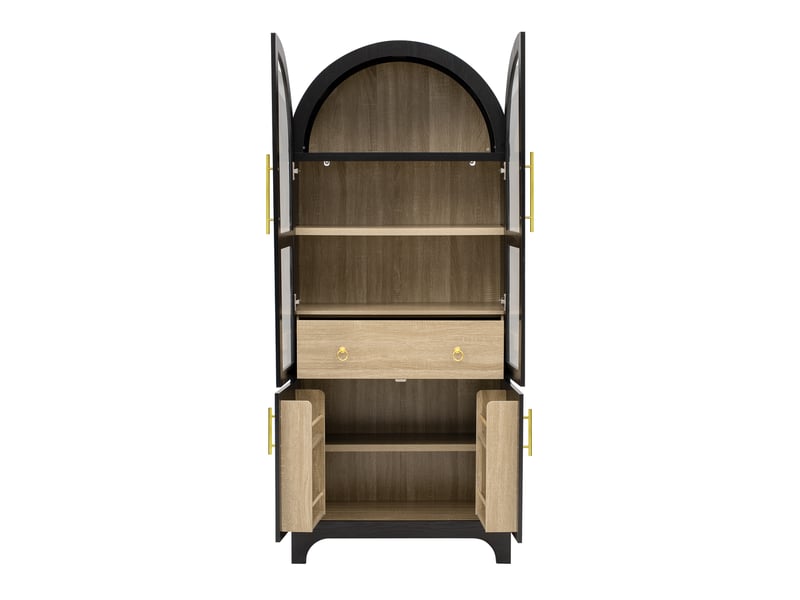  Buffet de cuisine 4 portes 1 tiroir 76x40x180 cm - meuble de rangement avec étagères réglables et portes vitrées - noir  - Conforama E