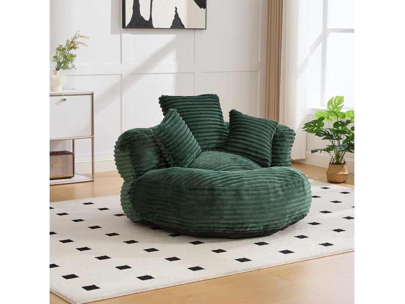  Fauteuil poire modenvie en velours côtelé vert foncé 108 x 108 x 52 cm  - Conforama E
