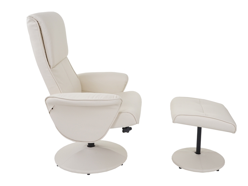  Fauteuil relax helsinki, fauteuil de télévision avec tabouret - similicuir, crème  - Conforama C