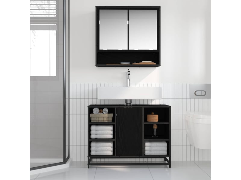 Ensemble de mobilier de salle de bain 2 pièces chêne noir cf64218 - Conforama D