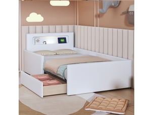 Lit avec rangement 90x200 cm <strong>MODENVIE</strong>  <strong></strong> coloris blanc